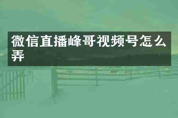 微信直播峰哥视频号怎么弄