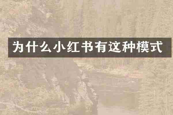 为什么小红书有这种模式
