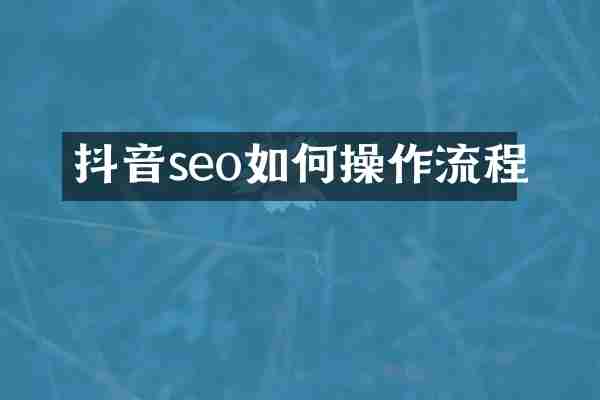 抖音seo如何操作流程