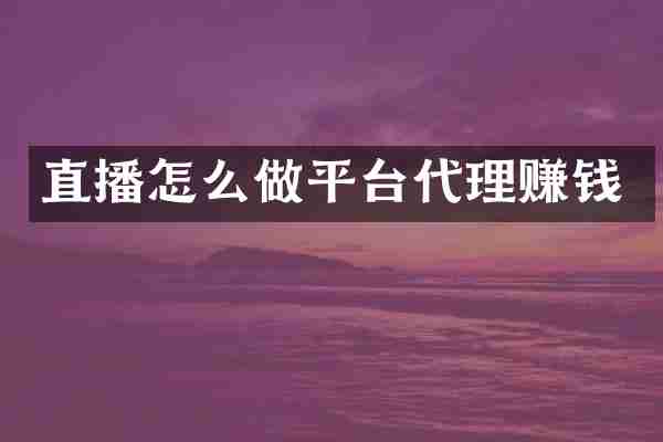 直播怎么做平台代理赚钱