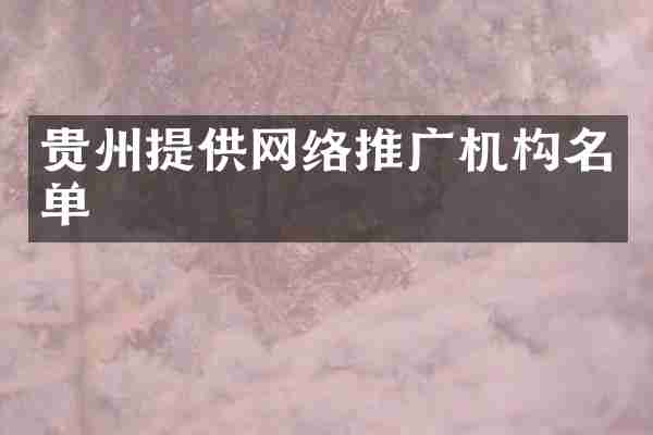 贵州提供网络推广机构名单