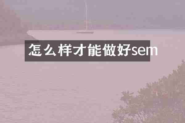怎么样才能做好sem