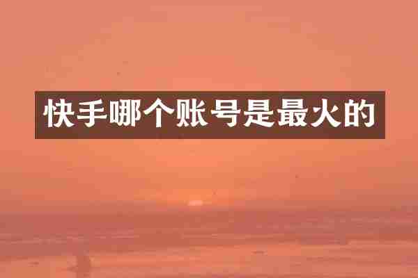 快手哪个账号是最火的