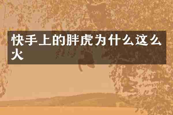 快手上的胖虎为什么这么火