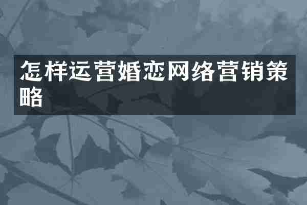 怎样运营婚恋网络营销策略