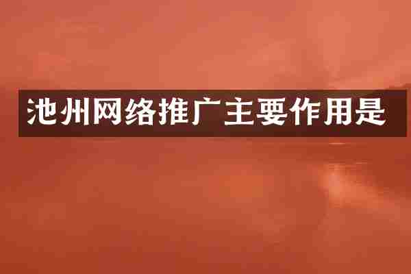 池州网络推广主要作用是