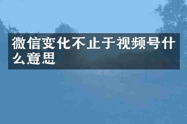 微信变化不止于视频号什么意思