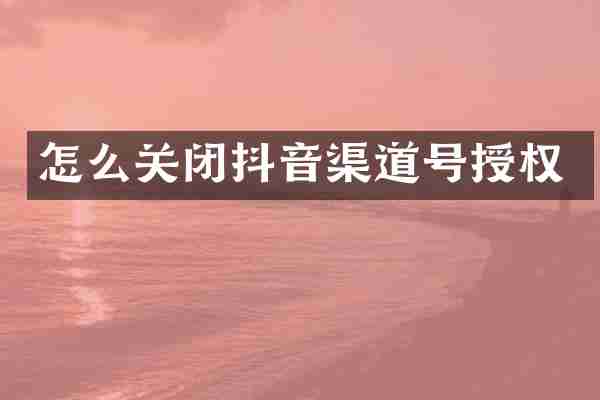 怎么关闭抖音渠道号授权