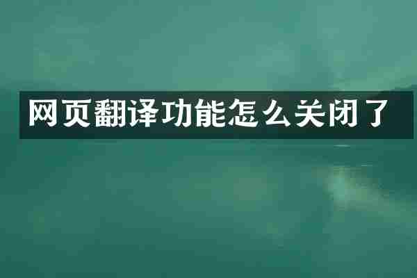 网页翻译功能怎么关闭了