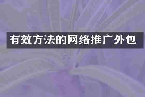 有效方法的网络推广外包