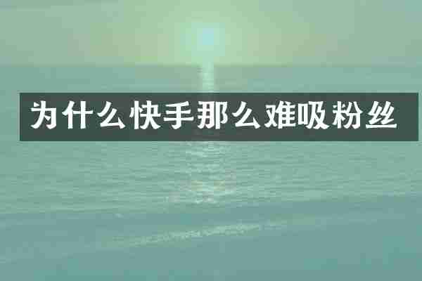 为什么快手那么难吸粉丝