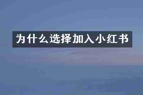 为什么选择加入小红书
