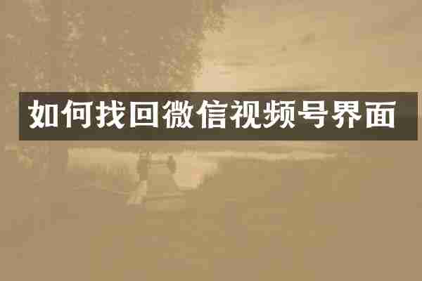 如何找回微信视频号界面