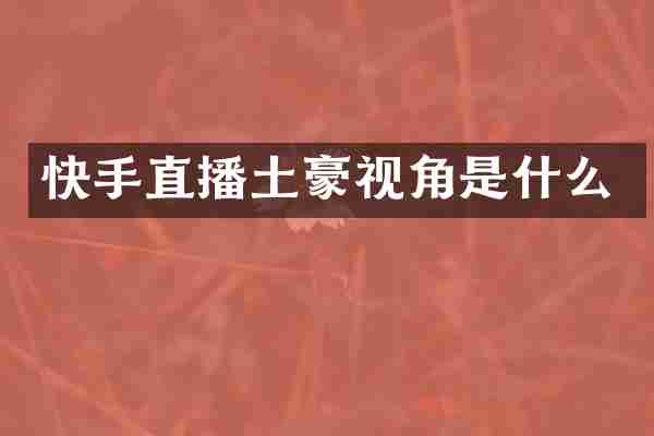 快手直播土豪视角是什么