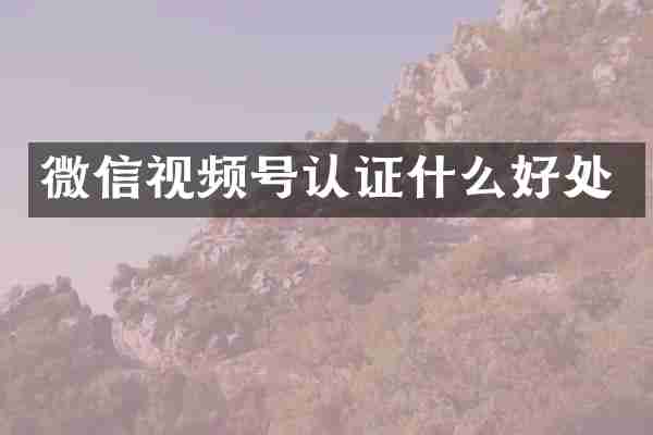 微信视频号认证什么好处