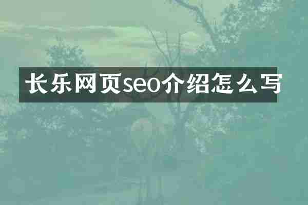 长乐网页seo介绍怎么写