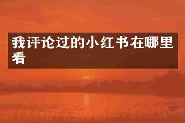 我评论过的小红书在哪里看