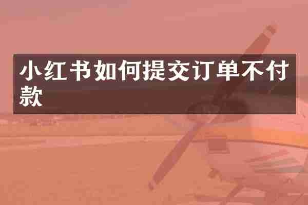 小红书如何提交订单不付款