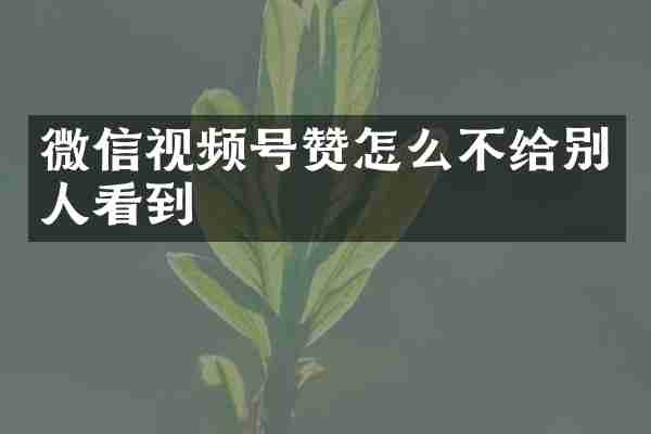 微信视频号赞怎么不给别人看到