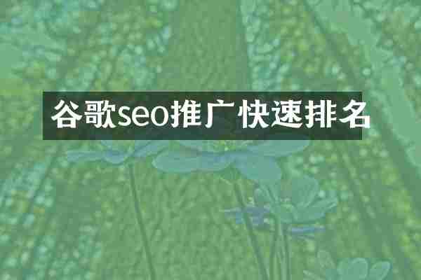 谷歌seo推广快速排名