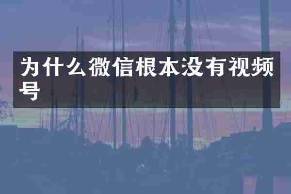 为什么微信根本没有视频号
