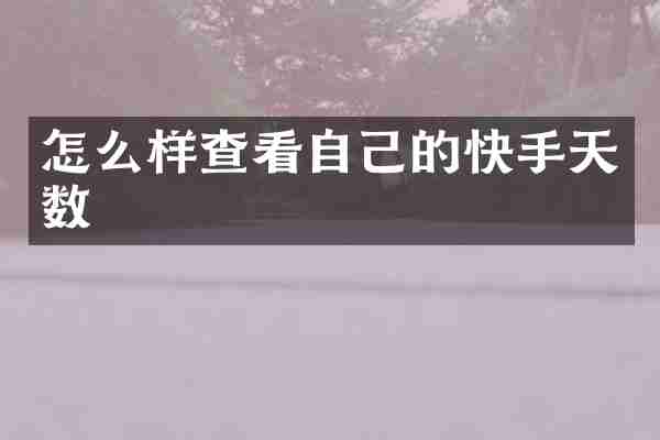怎么样查看自己的快手天数
