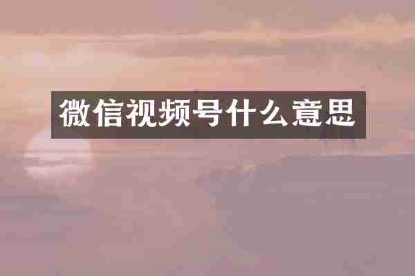 微信视频号什么意思