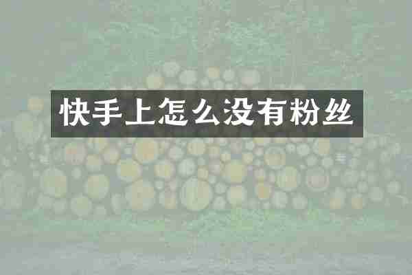 快手上怎么没有粉丝