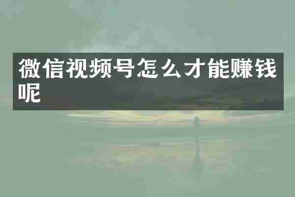 微信视频号怎么才能赚钱呢
