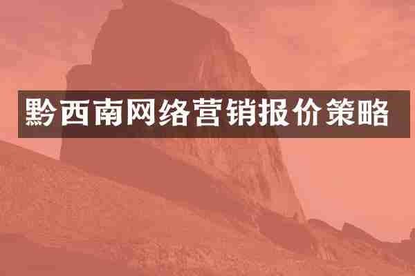 黔西南网络营销报价策略