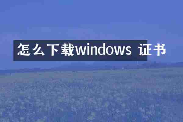 怎么下载windows 证书